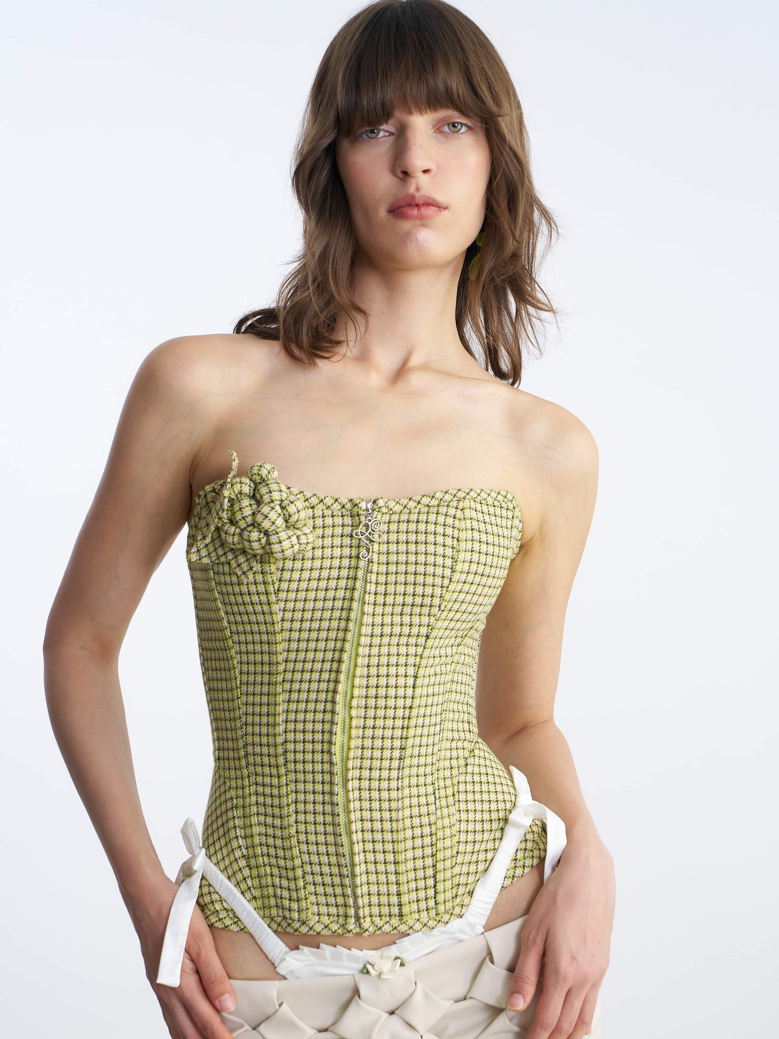 Yellow-green Check corset Front