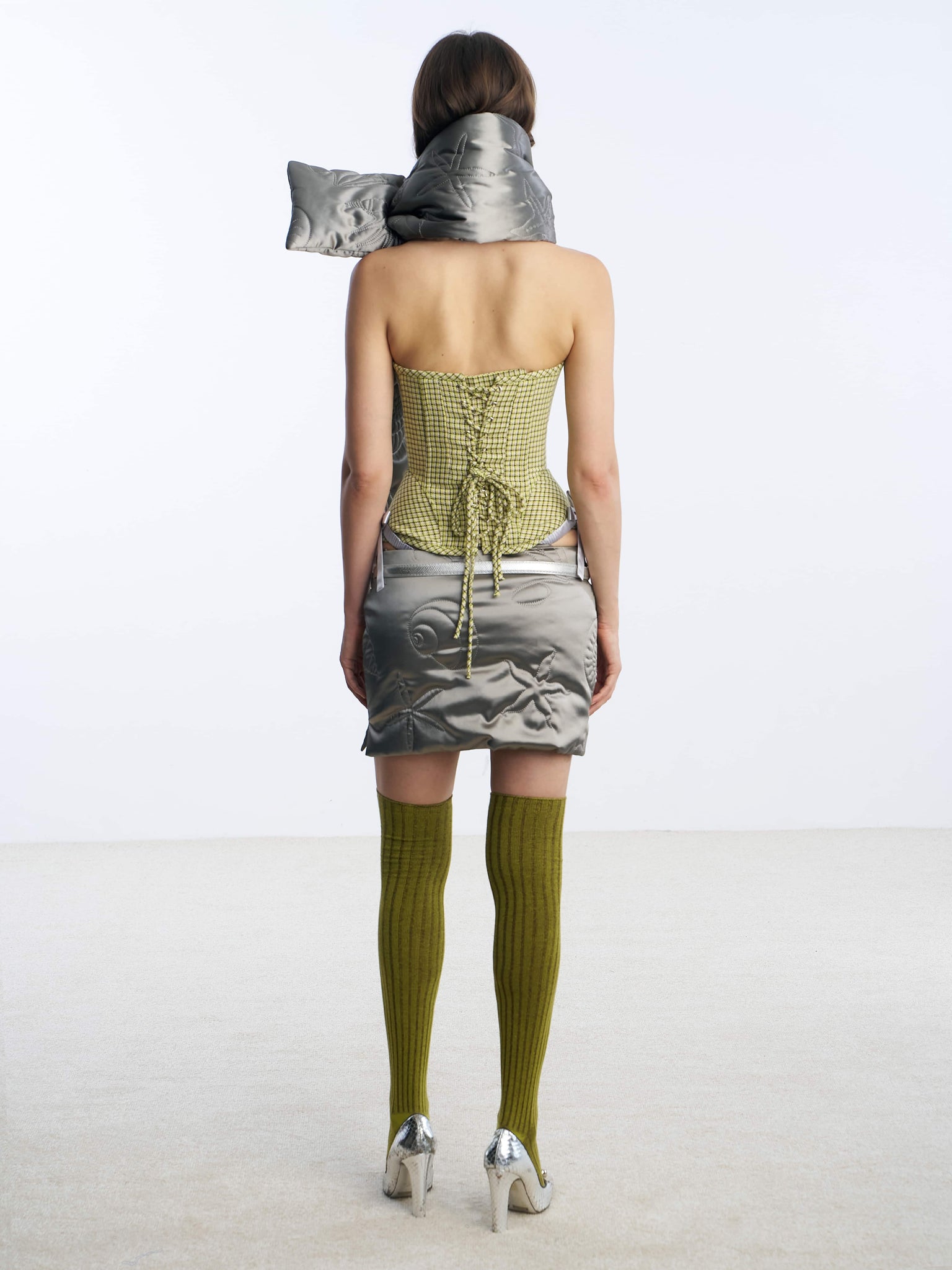 Gray shell puffer mini-skirt Back