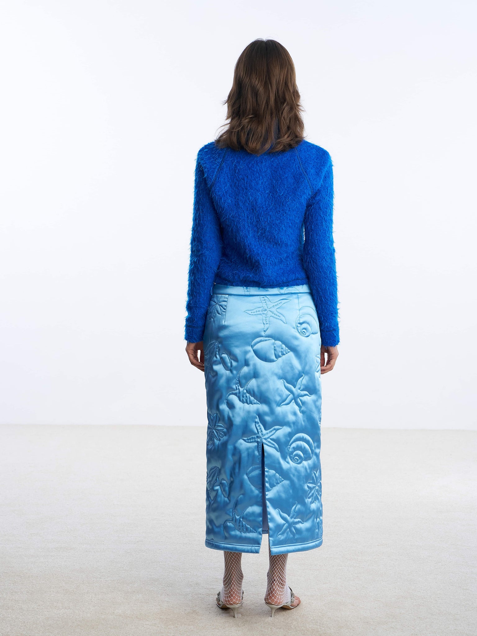 Blue Logo-embroidery wool-blend jacket Back