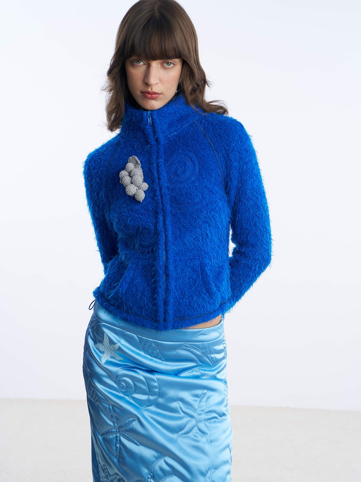 Blue Logo-embroidery wool-blend jacket detail