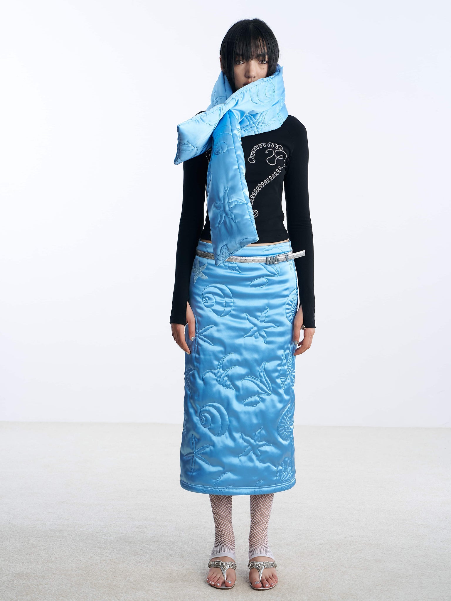Blue Shell Puffer Quilted Scarf Front