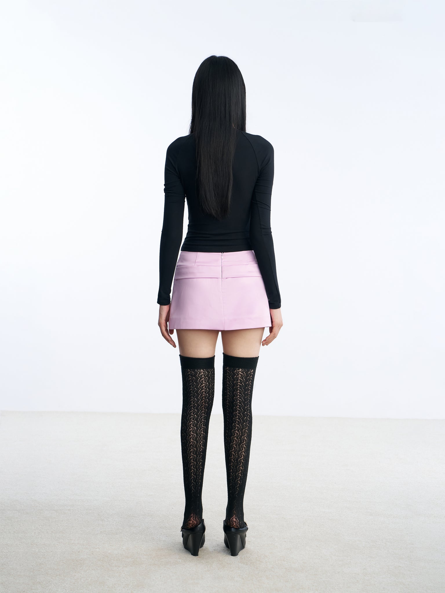 Pink flower pleats pant-skirt Back