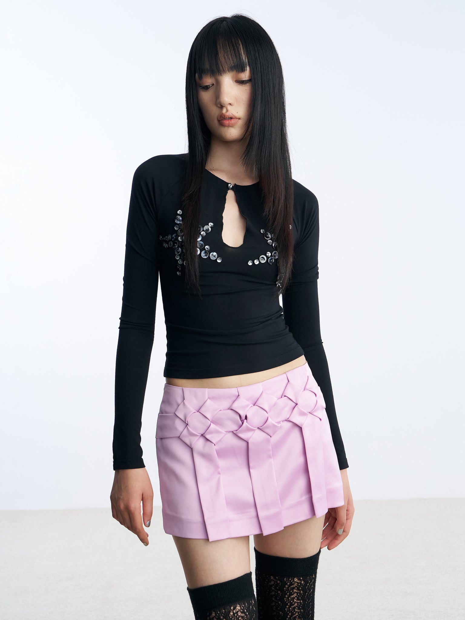 Pink flower pleats pant-skirt Front