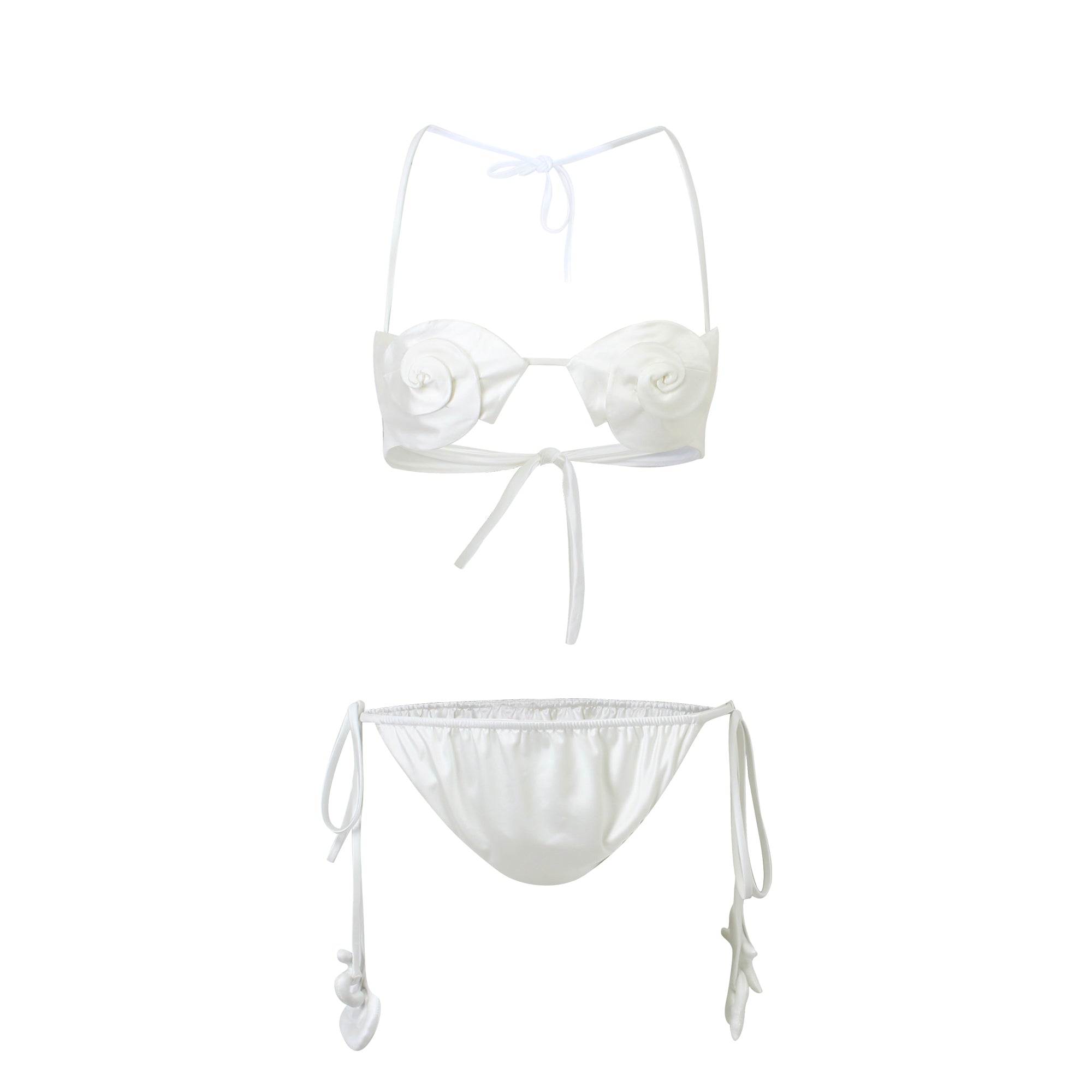 White Satin 3D Shell Swimsuit With Pendant