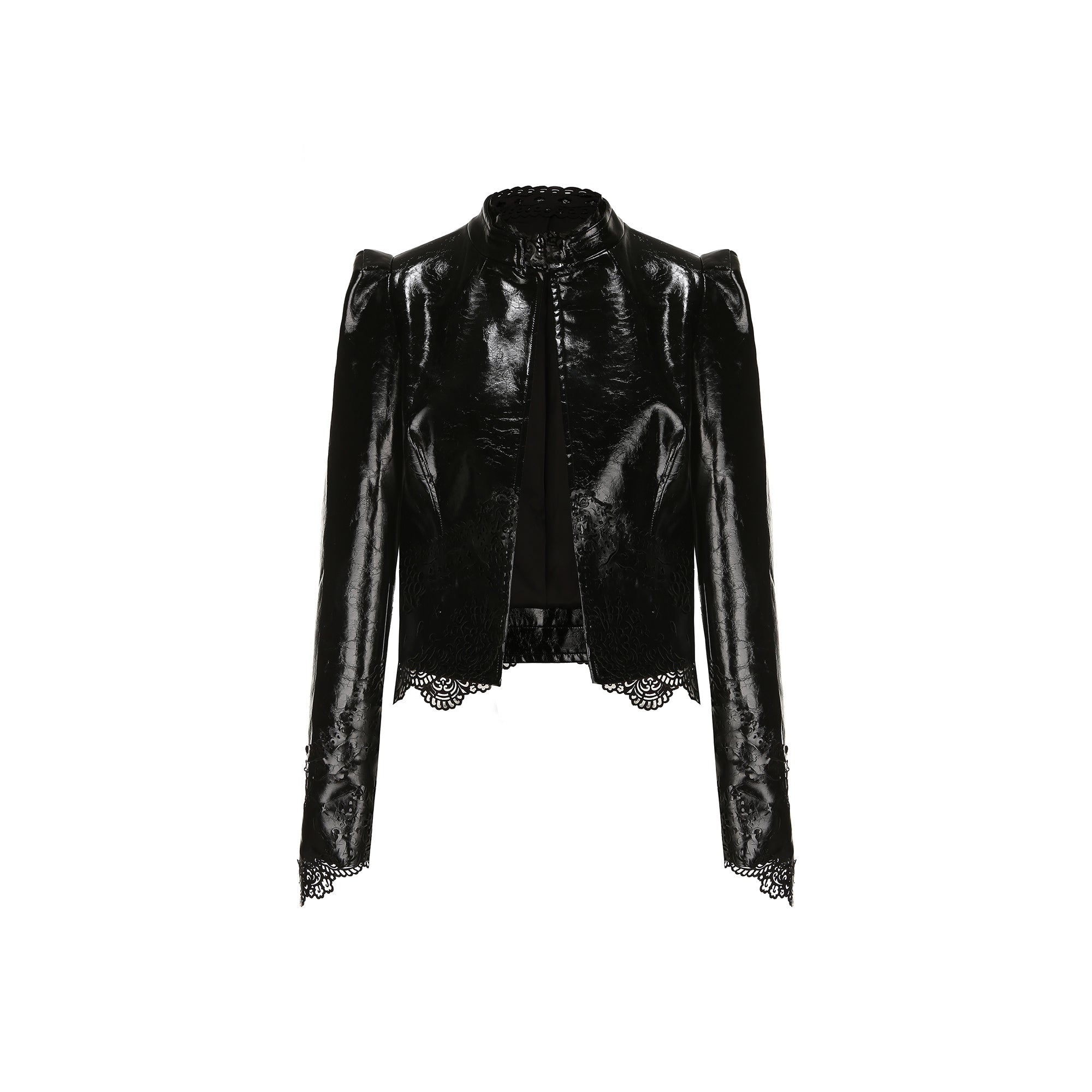 Lazercut Lace Decoration Leather Jacket
