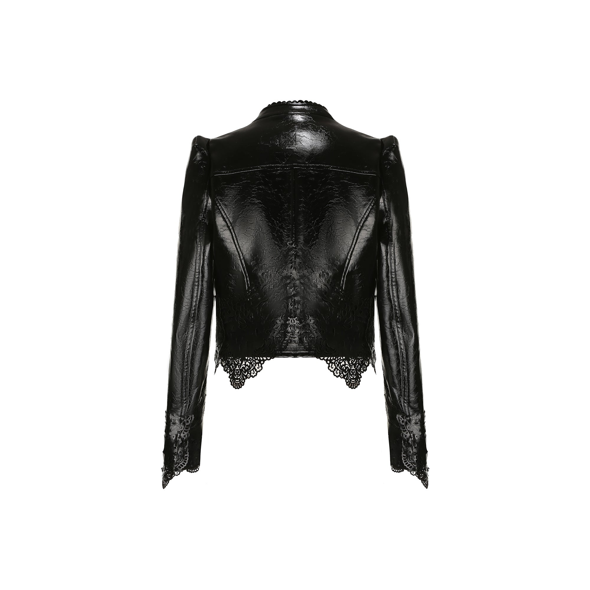Lazercut Lace Decoration Leather Jacket