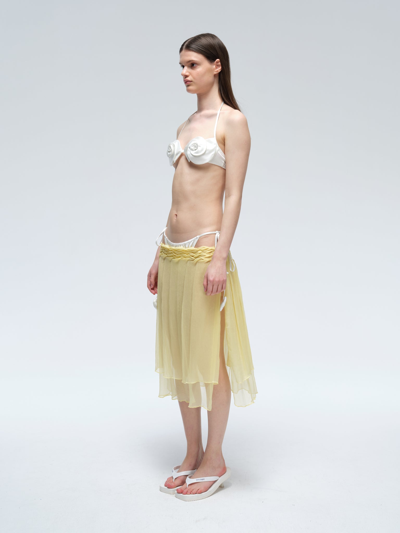 White Satin 3D Shell Swimsuit With Pendant