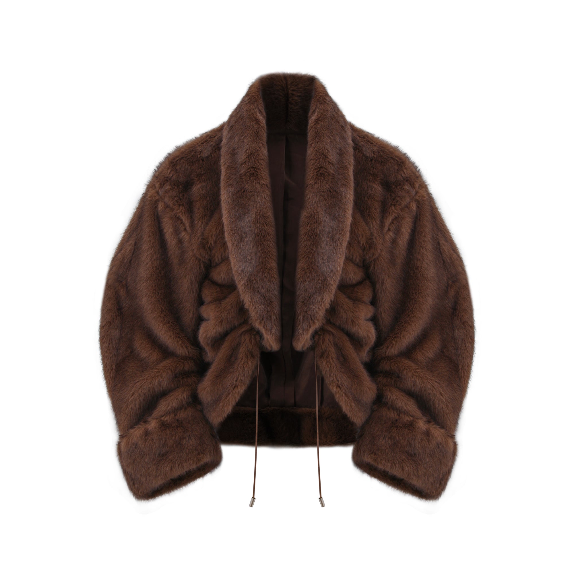 Chocolate Brown Drawstring Faux Fur Jacket