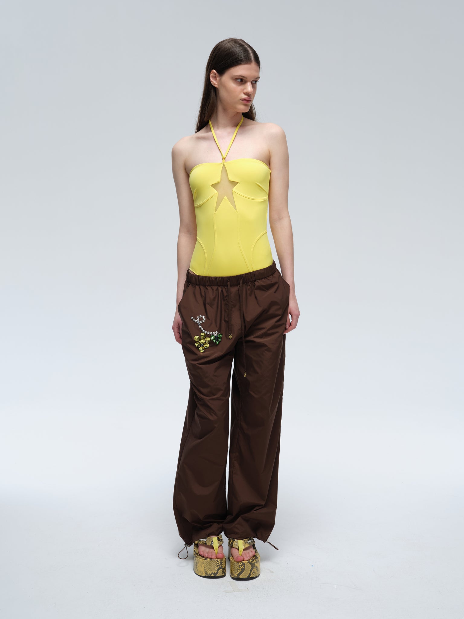 Unisex Brown Grape Rhinestone Trousers