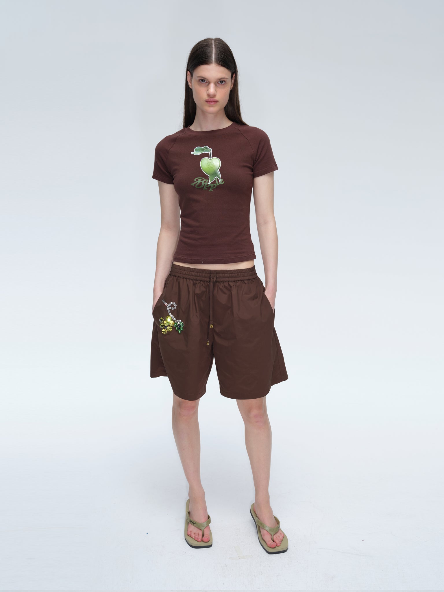 Brown Heart Apple Print T-Shirt