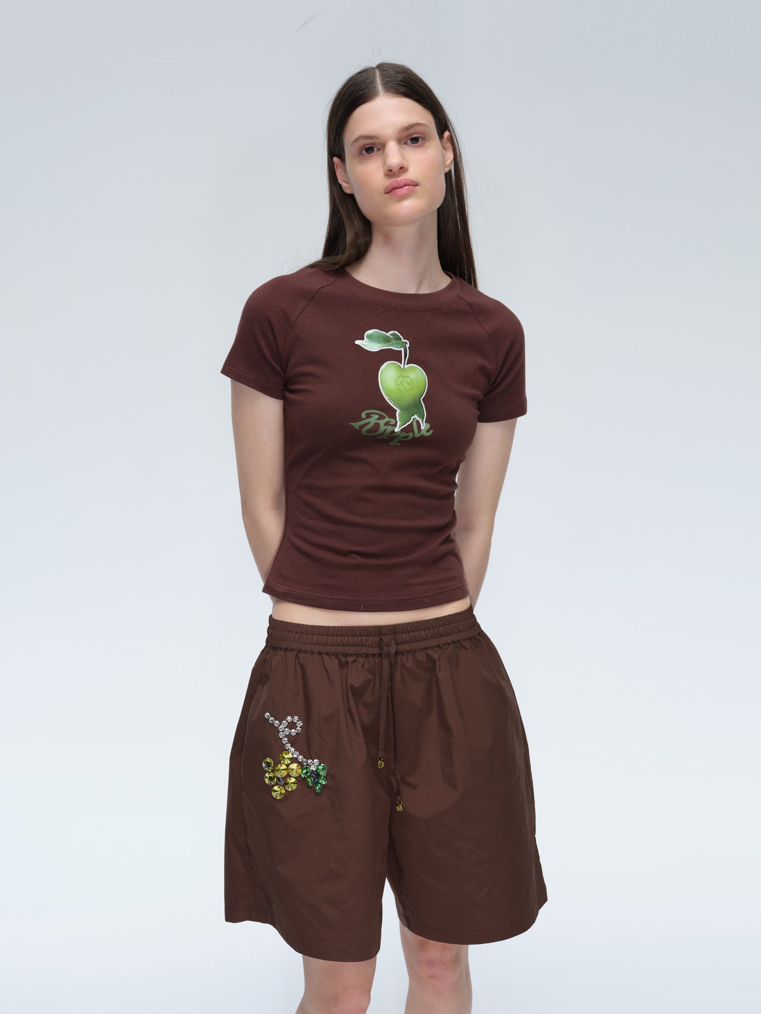 Brown Heart Apple Print T-Shirt