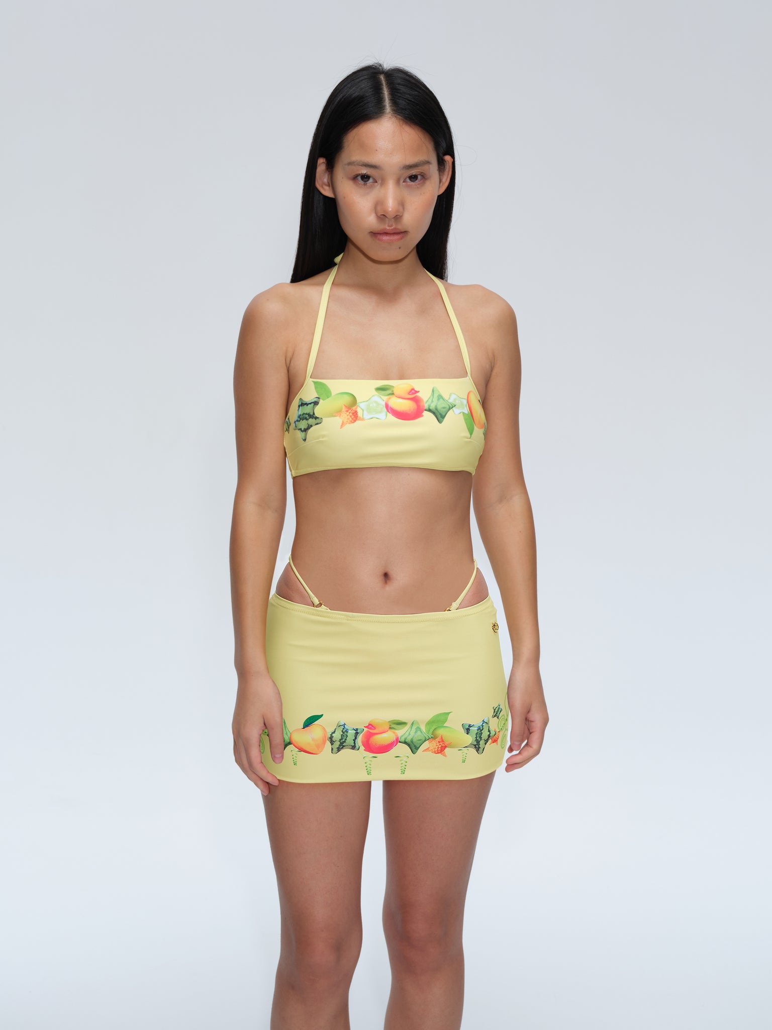 Yellow Fruit Wreath Halter Swimsuit