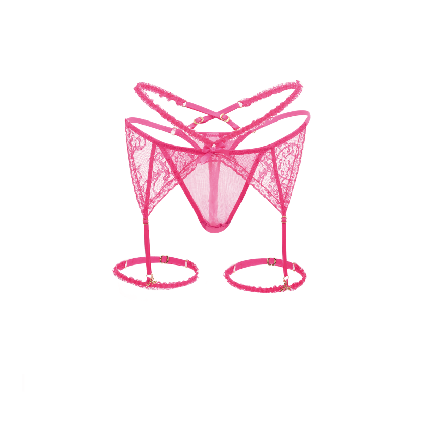 Lace Mesh Garter All-IN-ONE THONG hot pink