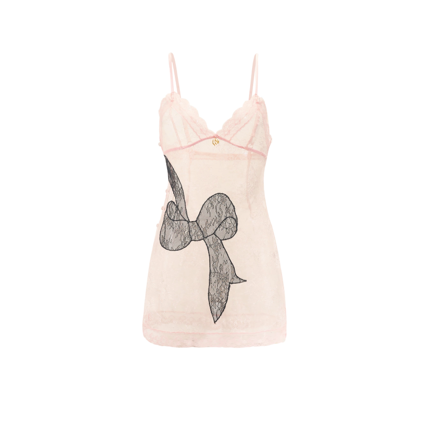 Bowknot Embroidered Patch Lace Slip Dress
