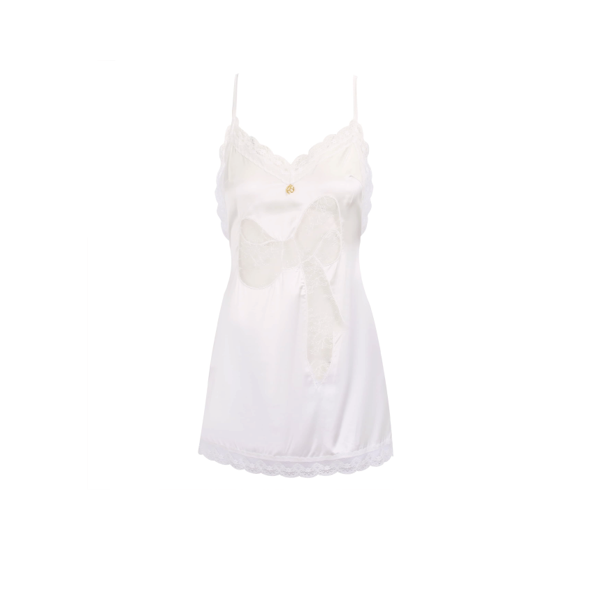 Bowknot Embroidered Lace Slip Dress white 