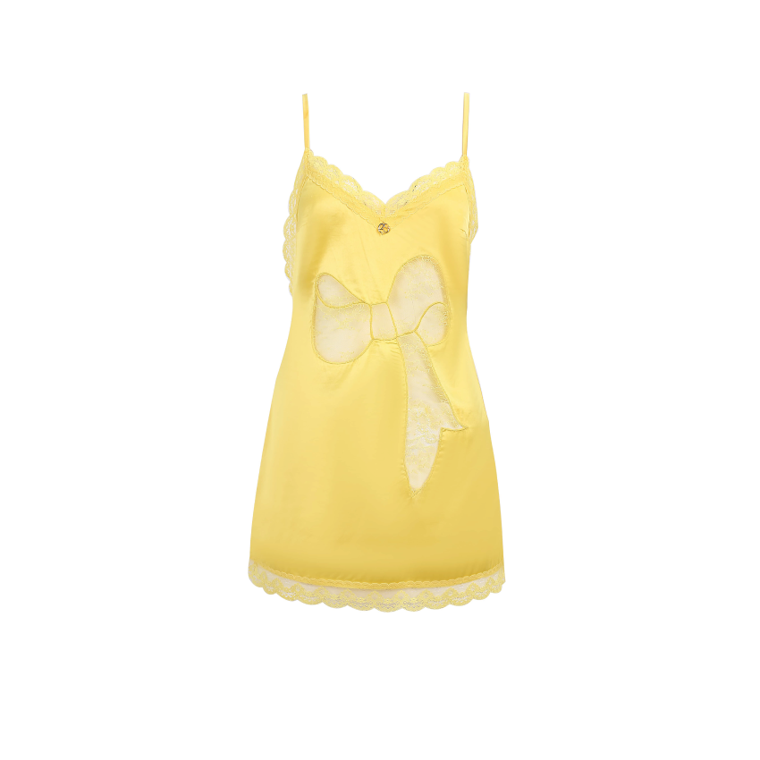 Bowknot Embroidered Lace Slip Dress yellow