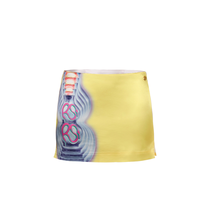 Yellow snuff bottle pattern print short-skirt