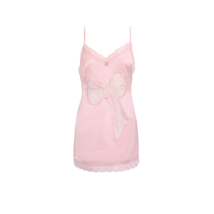 Bowknot Embroidered Lace Slip Dress pink