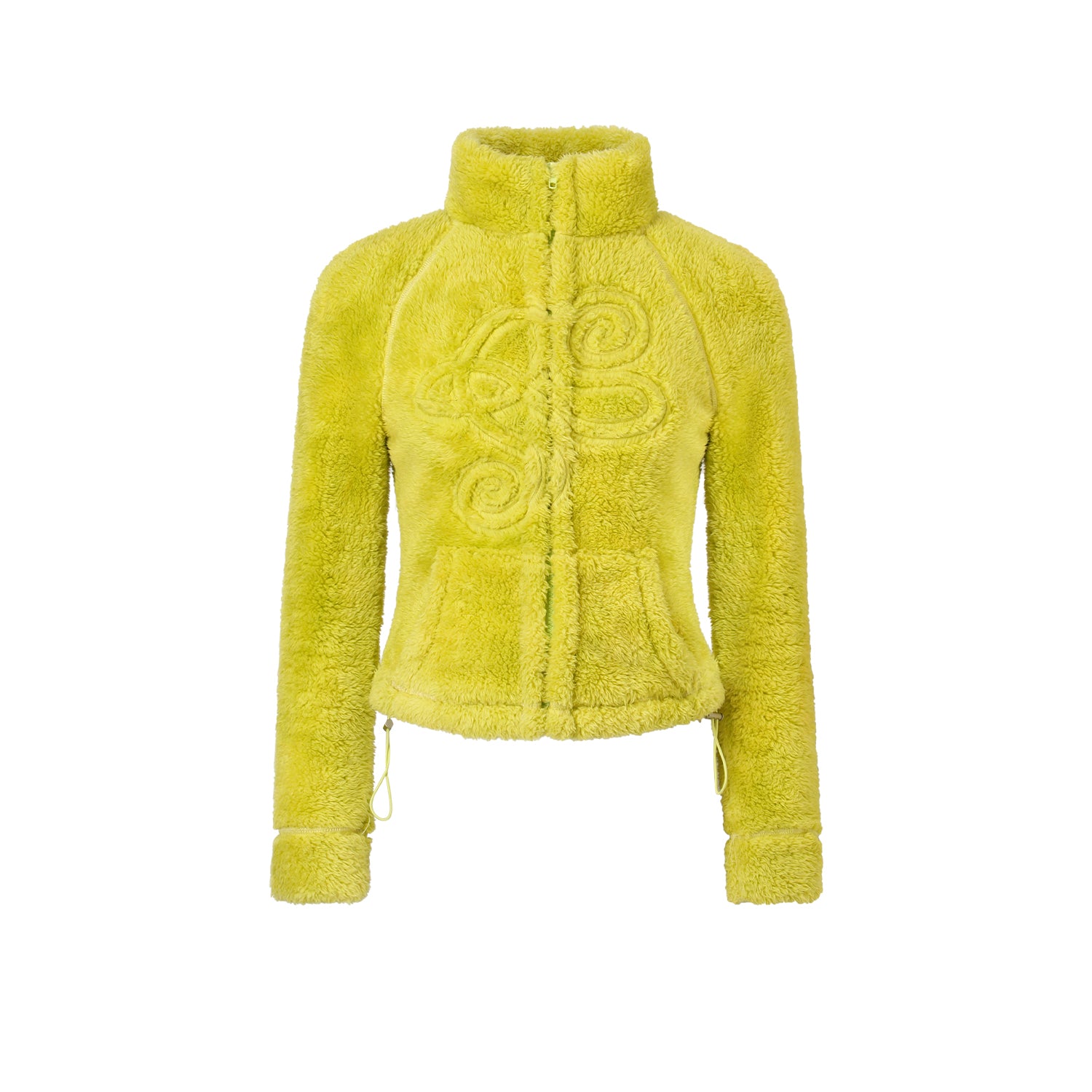 Yellow-green Logo-embroidery polar fleece jacket