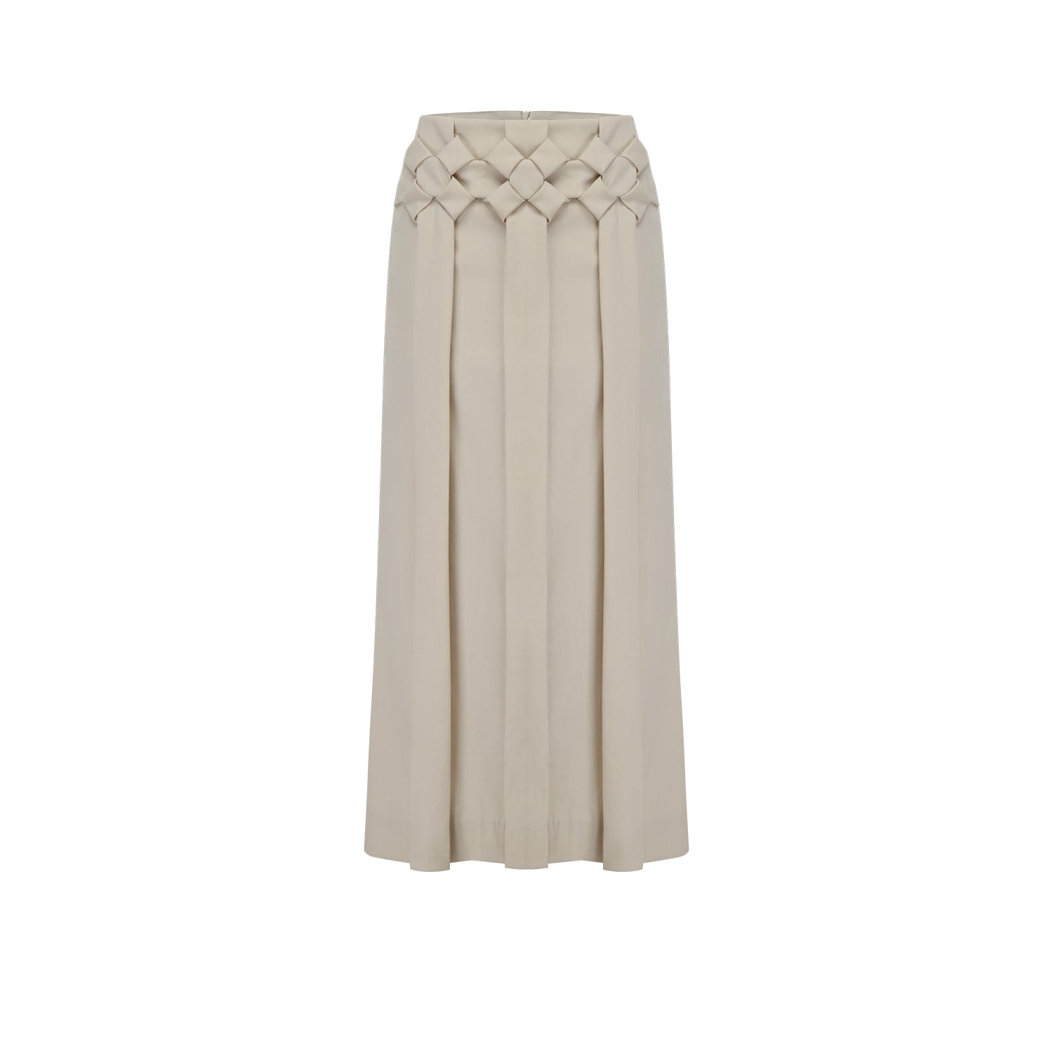 Cream flower pleats long skirt
