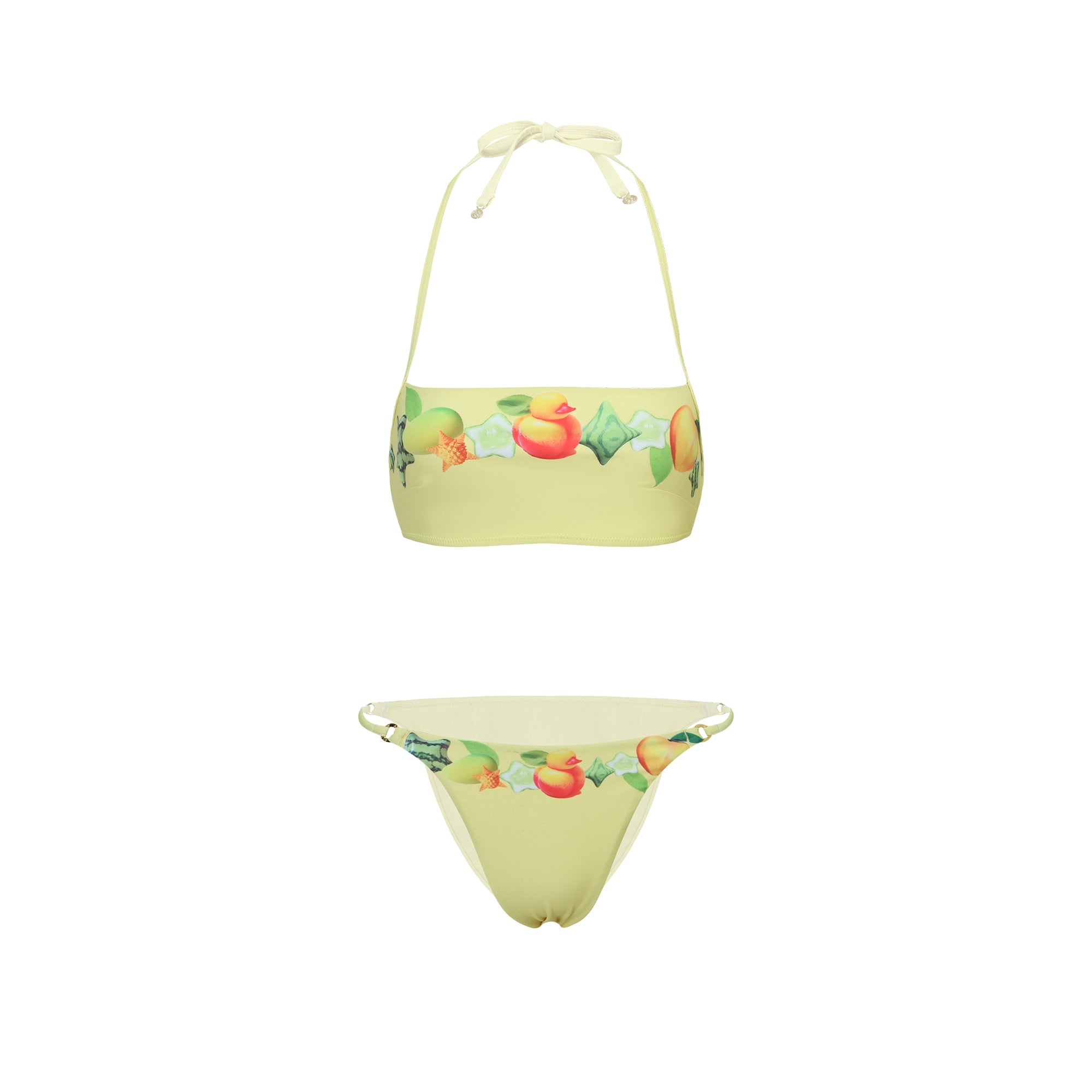 Yellow Fruit Wreath Halter Swimsuit