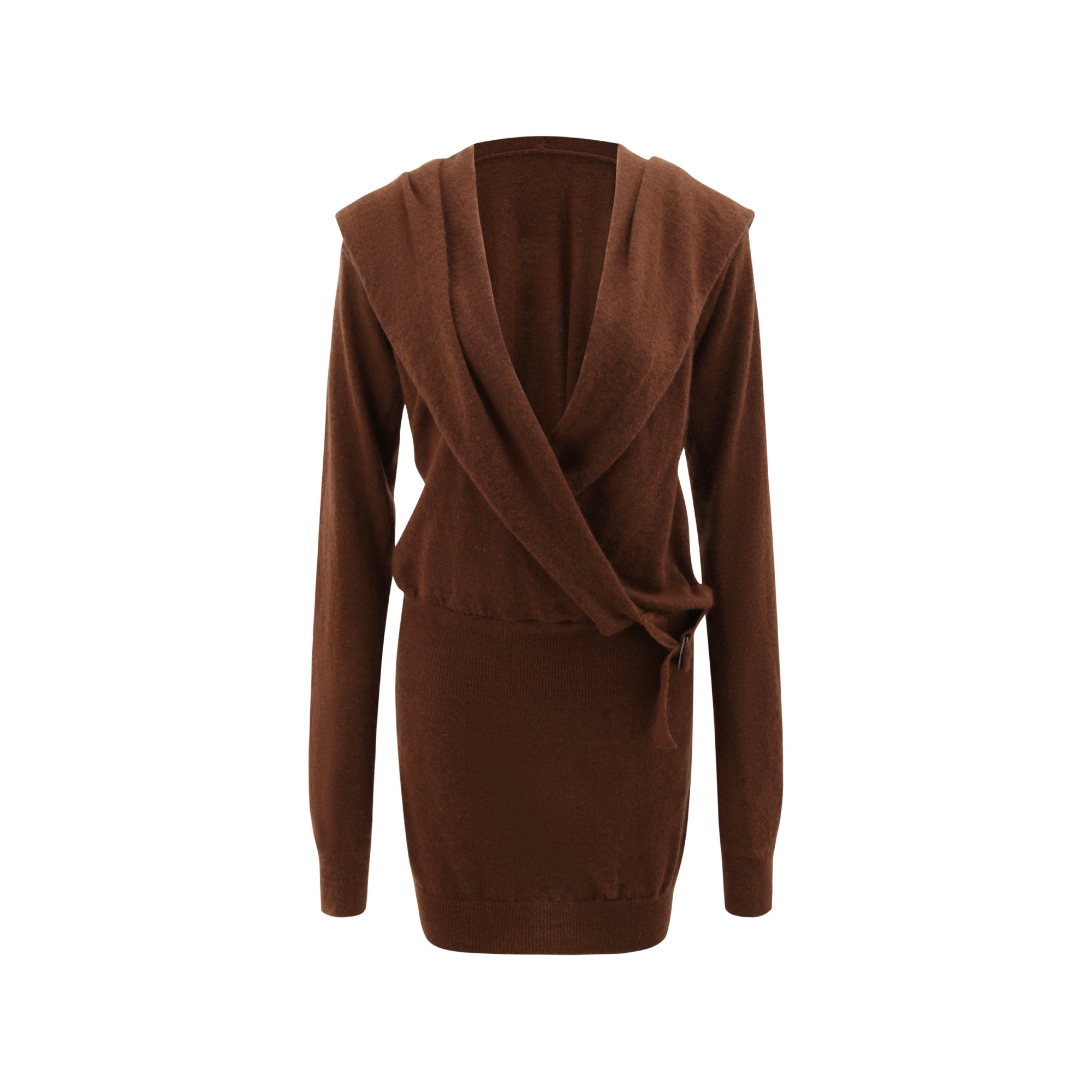 Brown Hooded Knit Dress