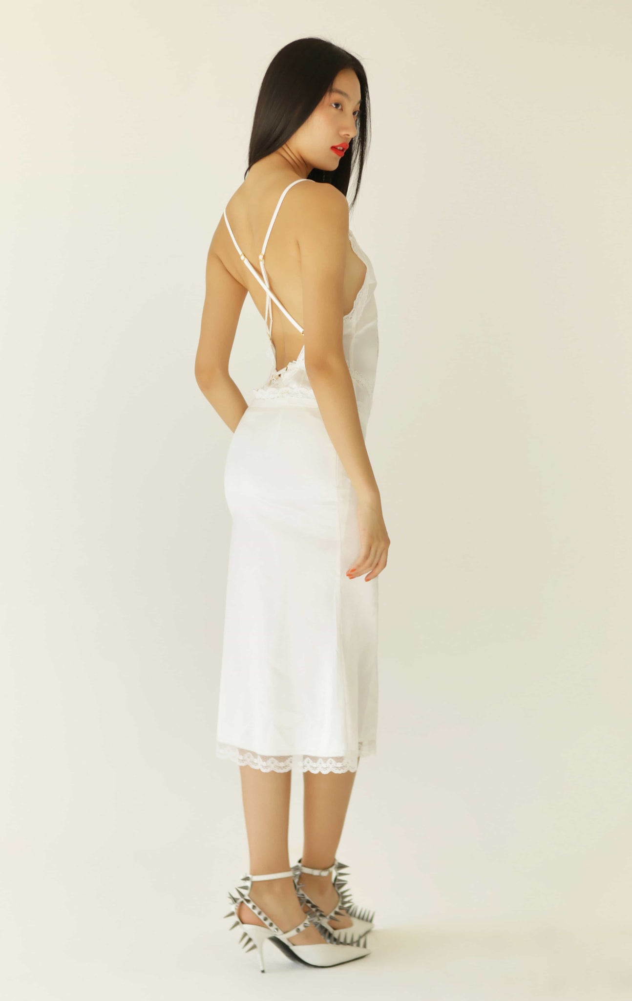 Bowknot Embroidered Lace Slip Dress
