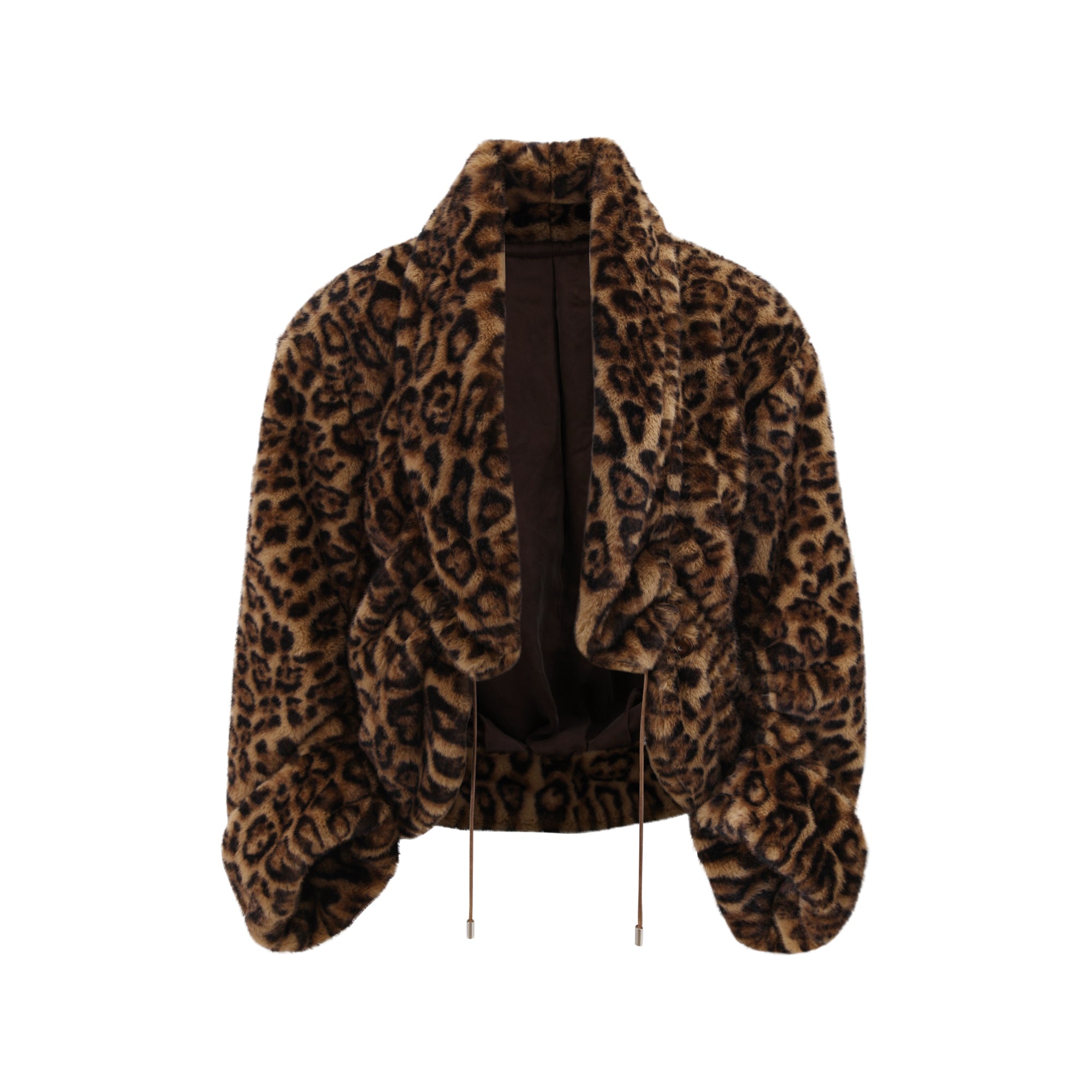 Leopard Drawstring Faux Fur  Jacket