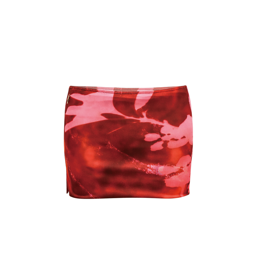 Red Tree Shadow Print Mini Skirt 