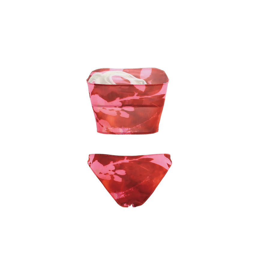 Red Tree Shadow Logo Print Tube Top Bikini back