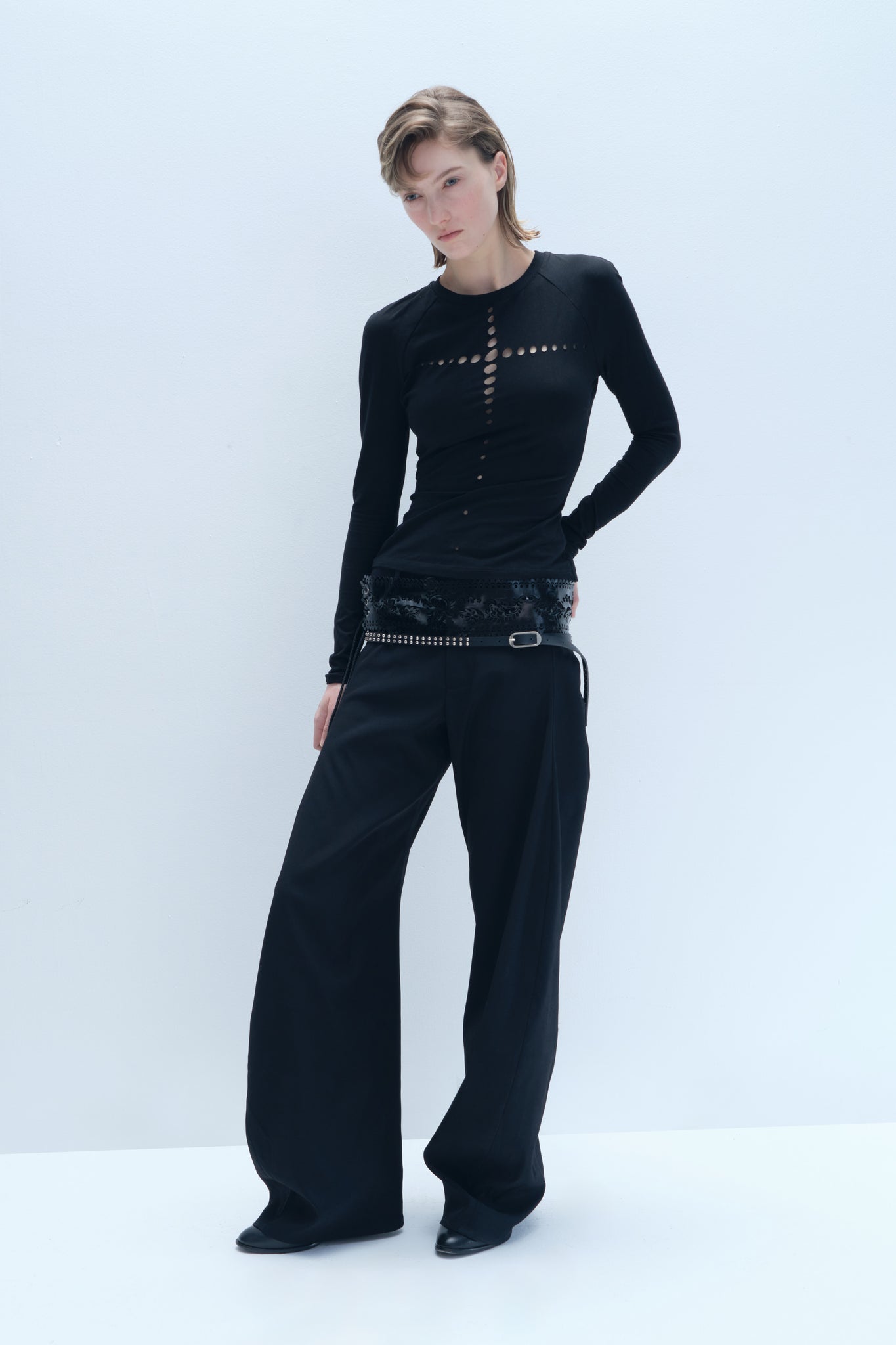 Black Tailored Curved  Trousers