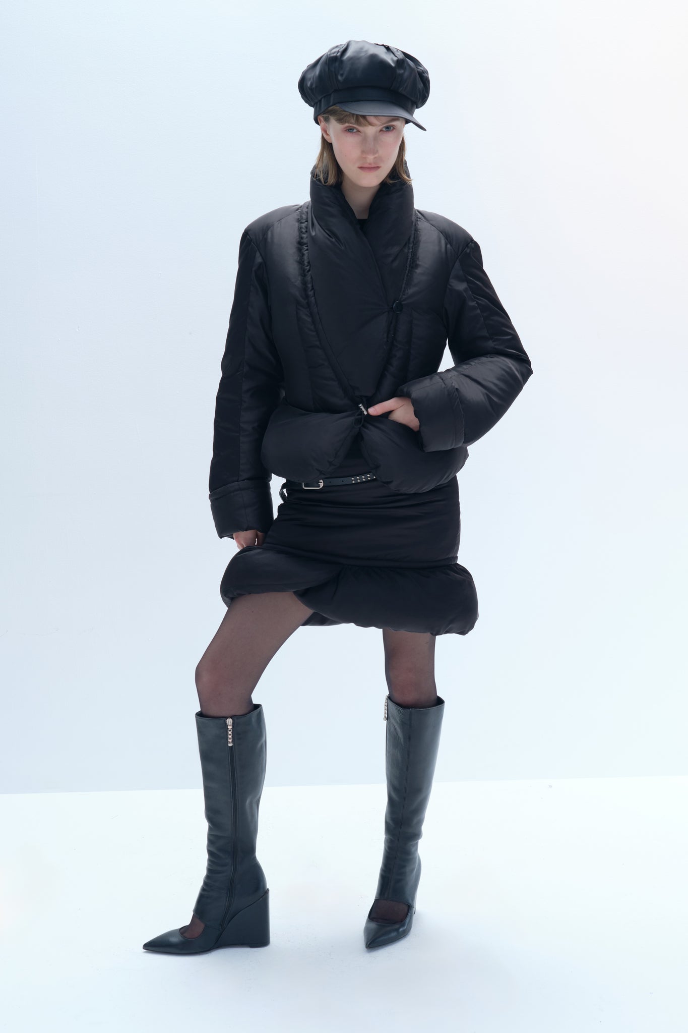 Black Fit Down Jacket With Adjustable Drawstring