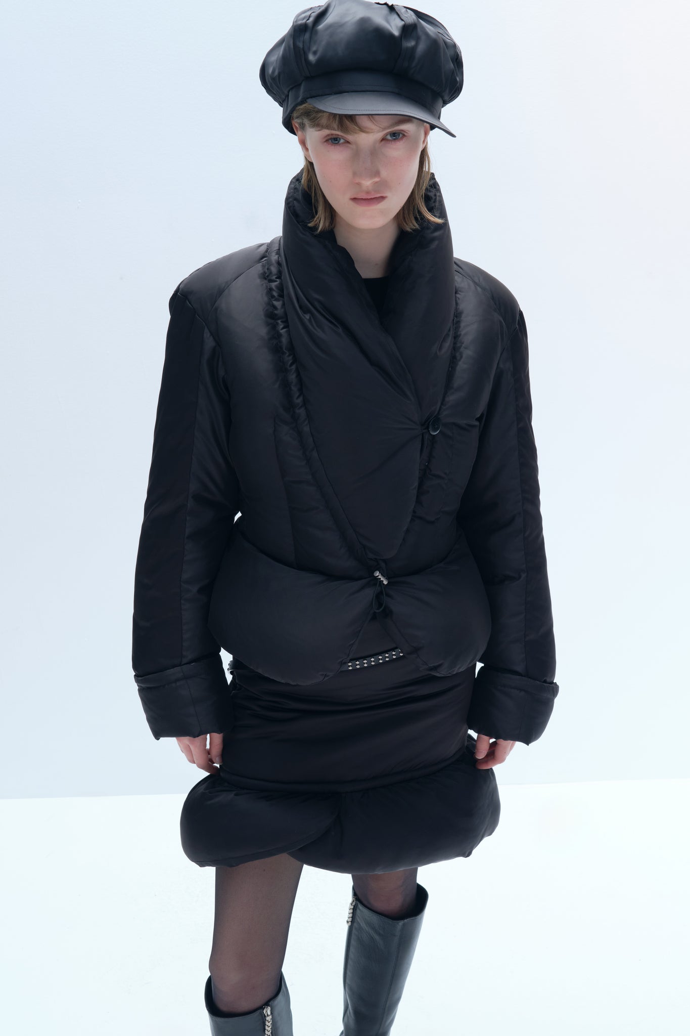 Black Fit Down Jacket With Adjustable Drawstring