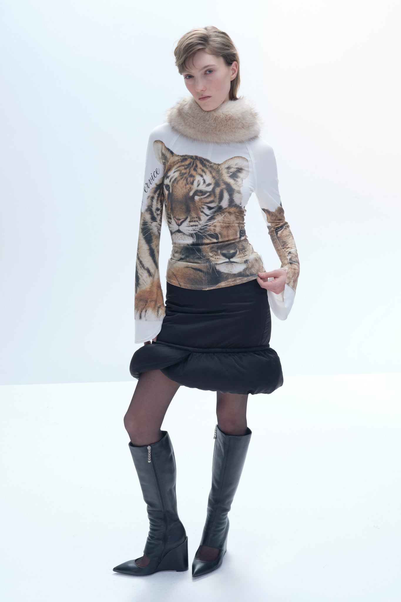 Tiger Print Patchwork T-shirt