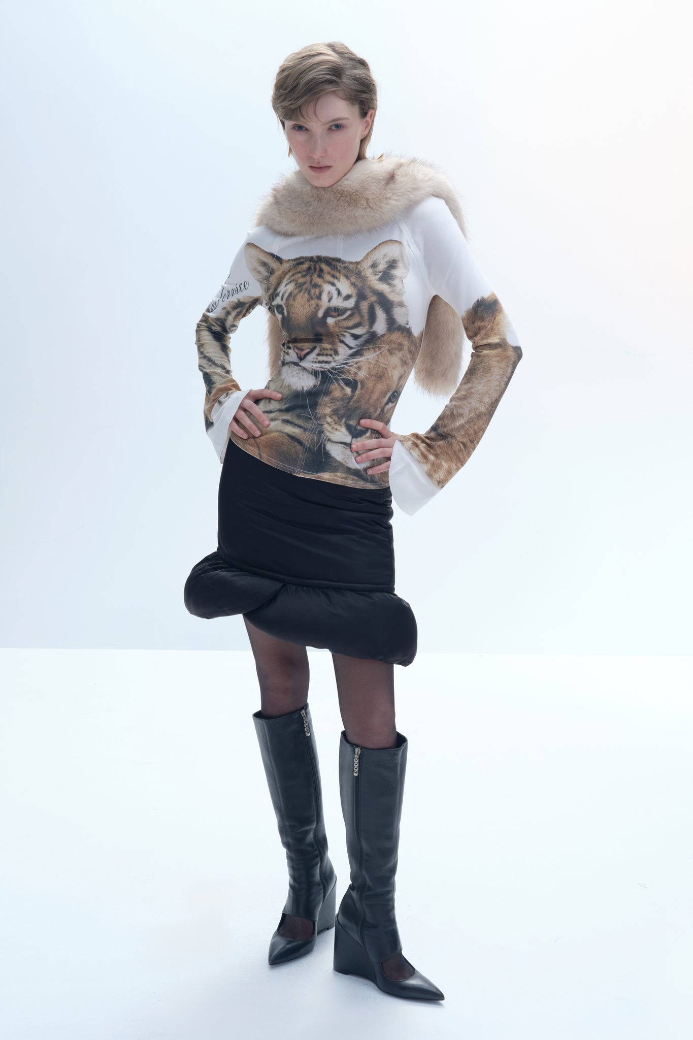 Tiger Print Patchwork T-shirt