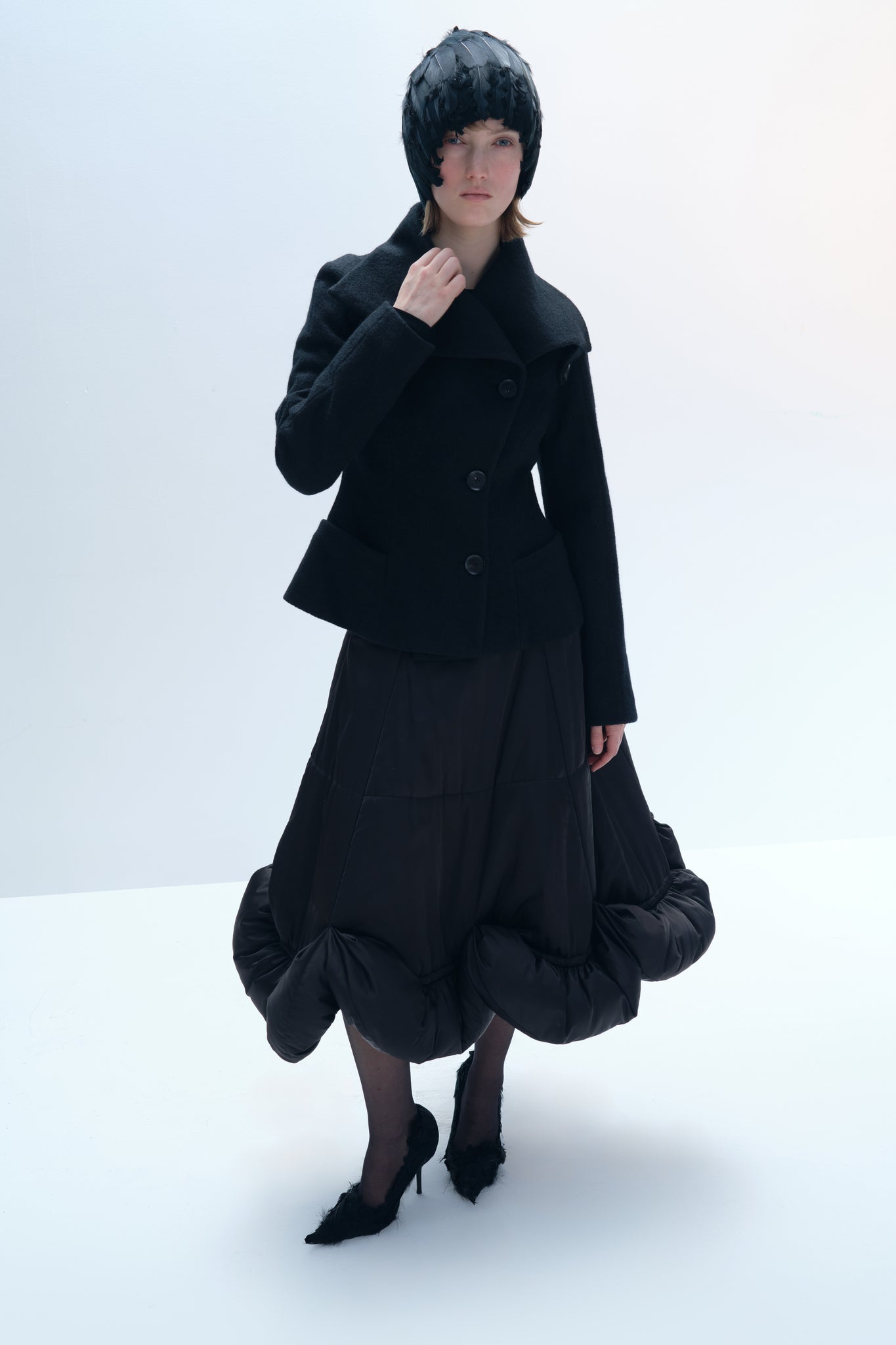 Black Flounced A-Line Skirt