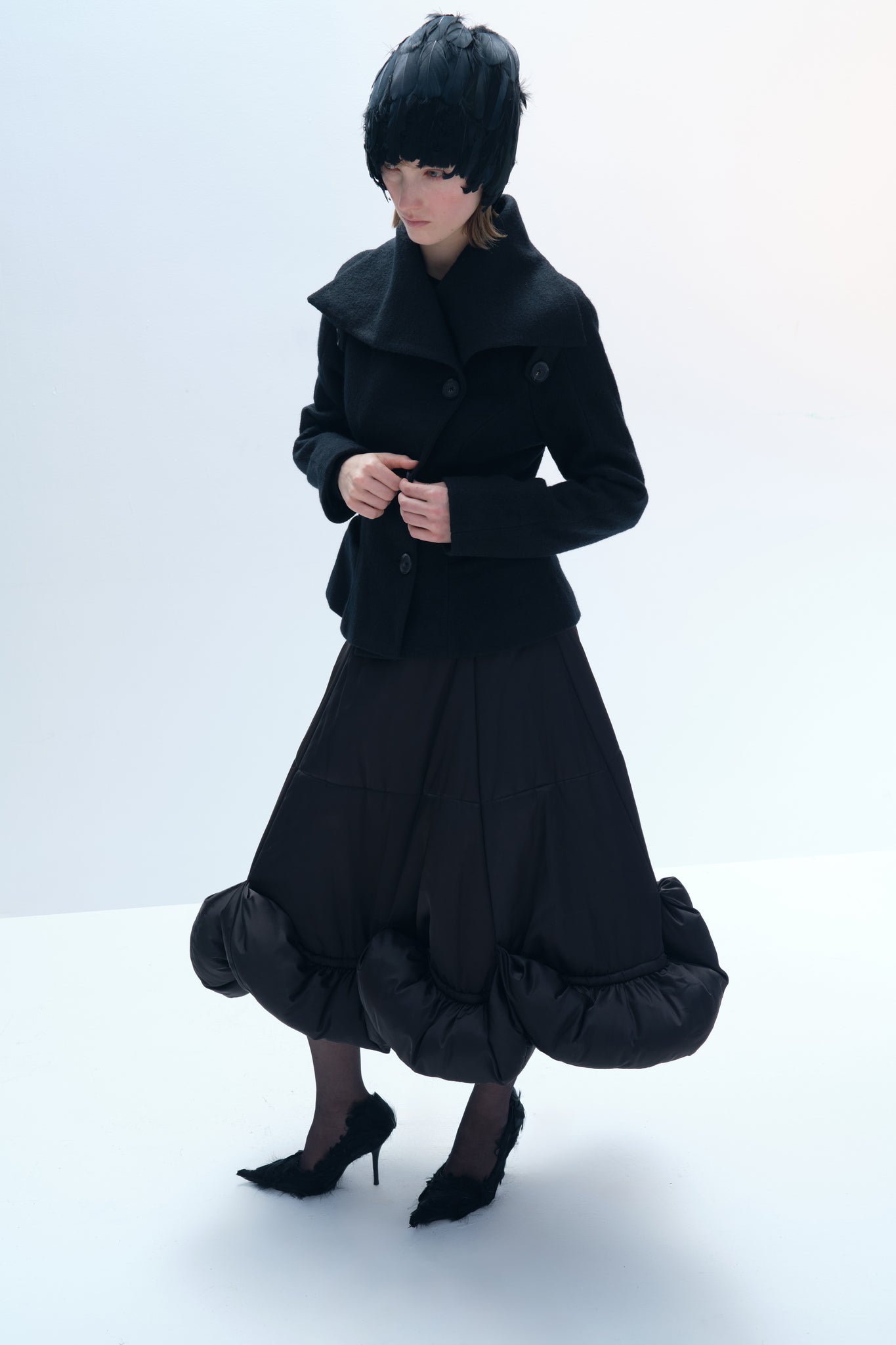 Black Flounced A-Line Skirt