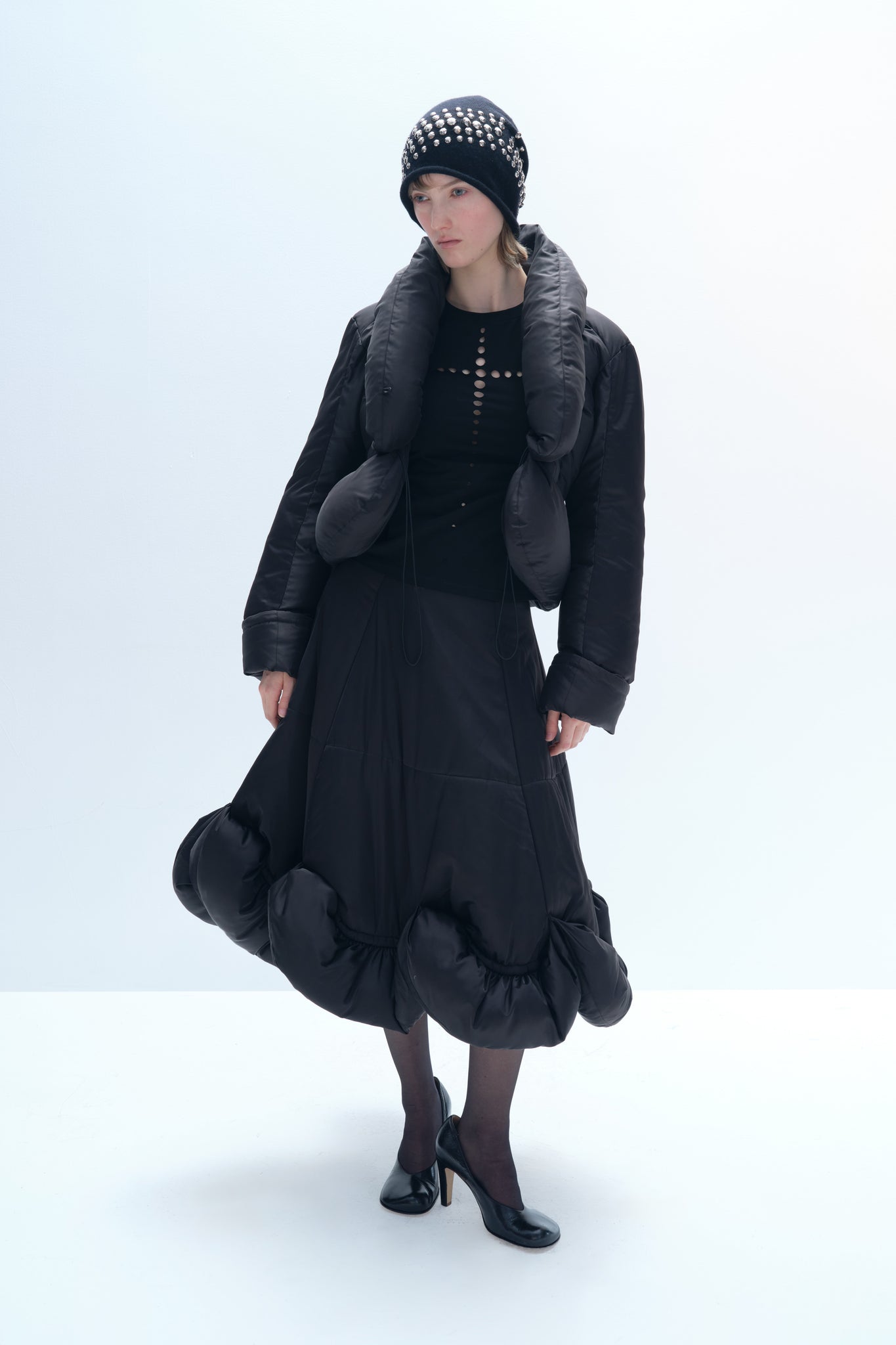 Black Flounced A-Line Skirt