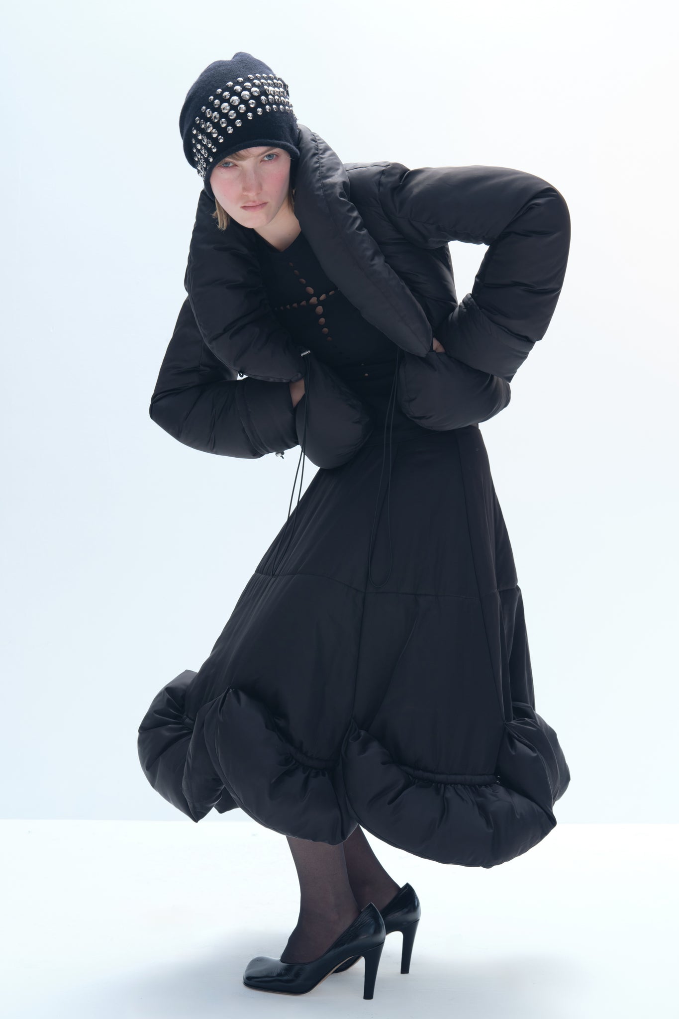 Black Flounced A-Line Skirt