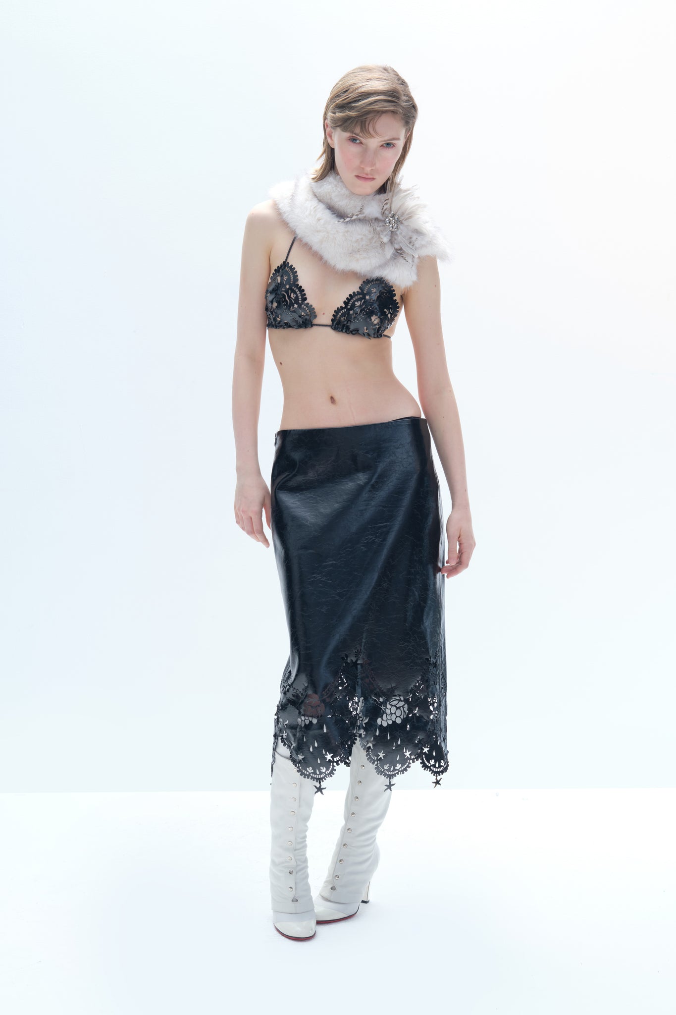 Laser-Cut Lace Leather Bra