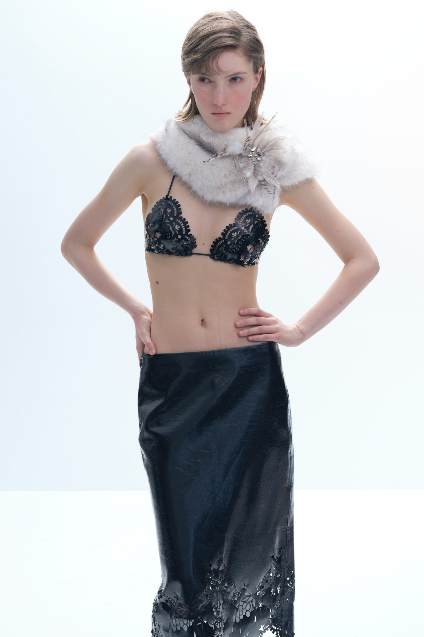 Laser-Cut Lace Leather Bra