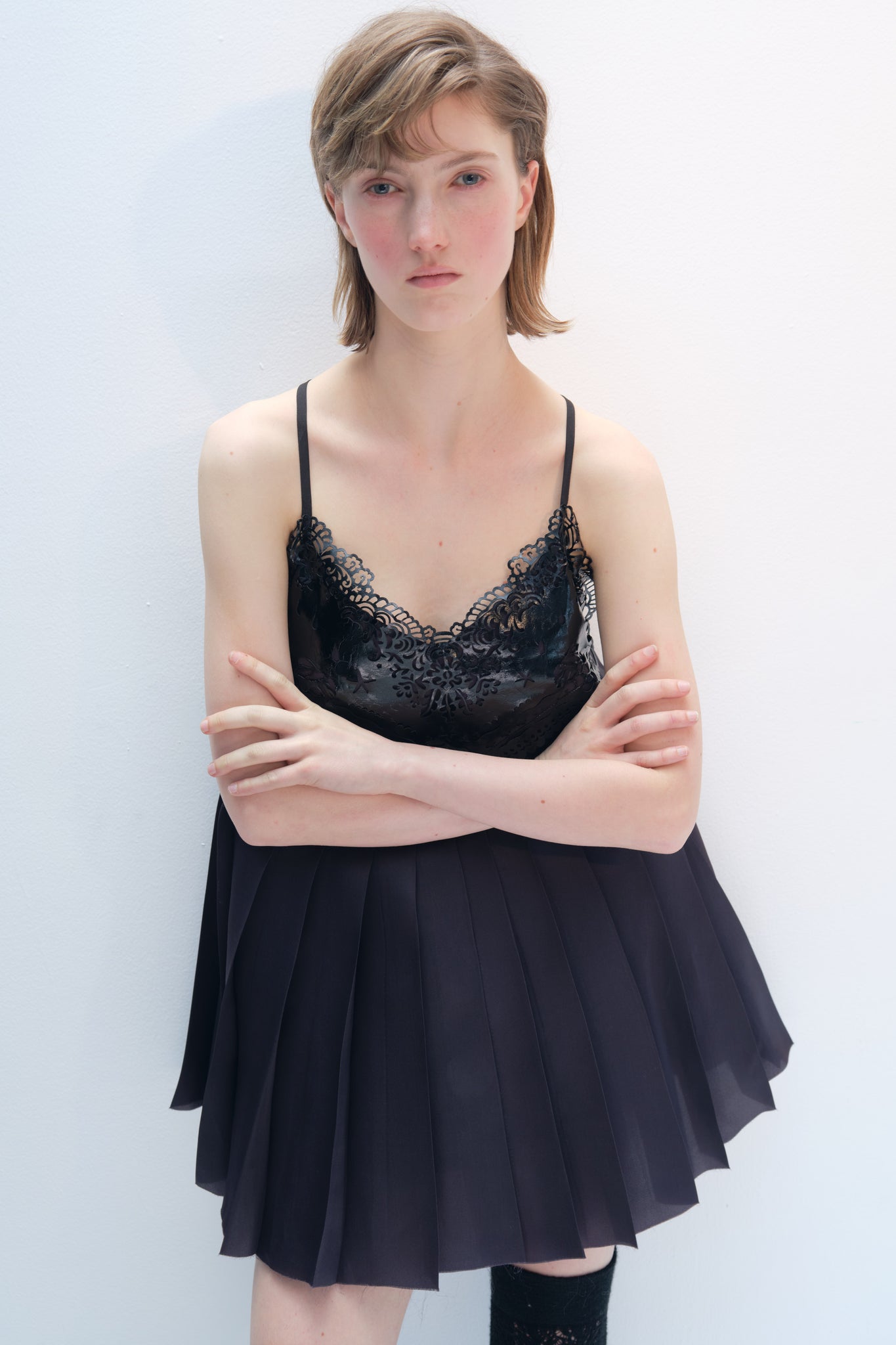 Mulberry Silk Organza with Laser-Cut Leather Embellished Dress