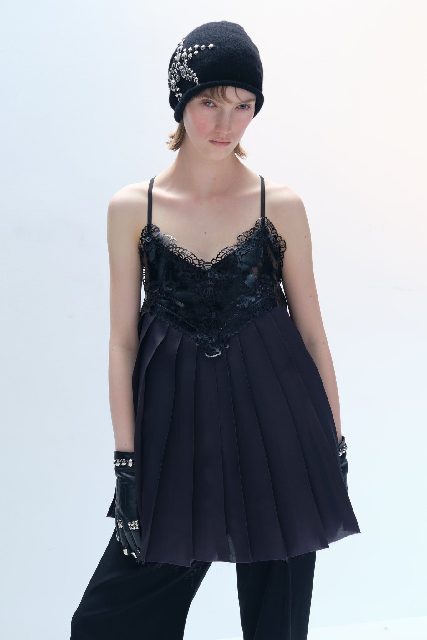 Mulberry Silk Organza with Laser-Cut Leather Embellished Dress