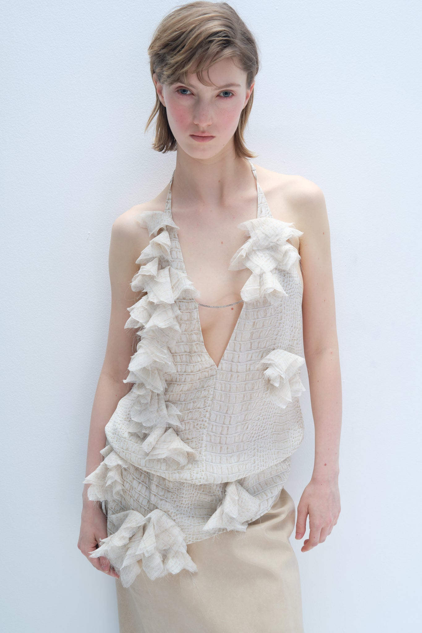 Hand Embroidered Silk Crocodile Print Top