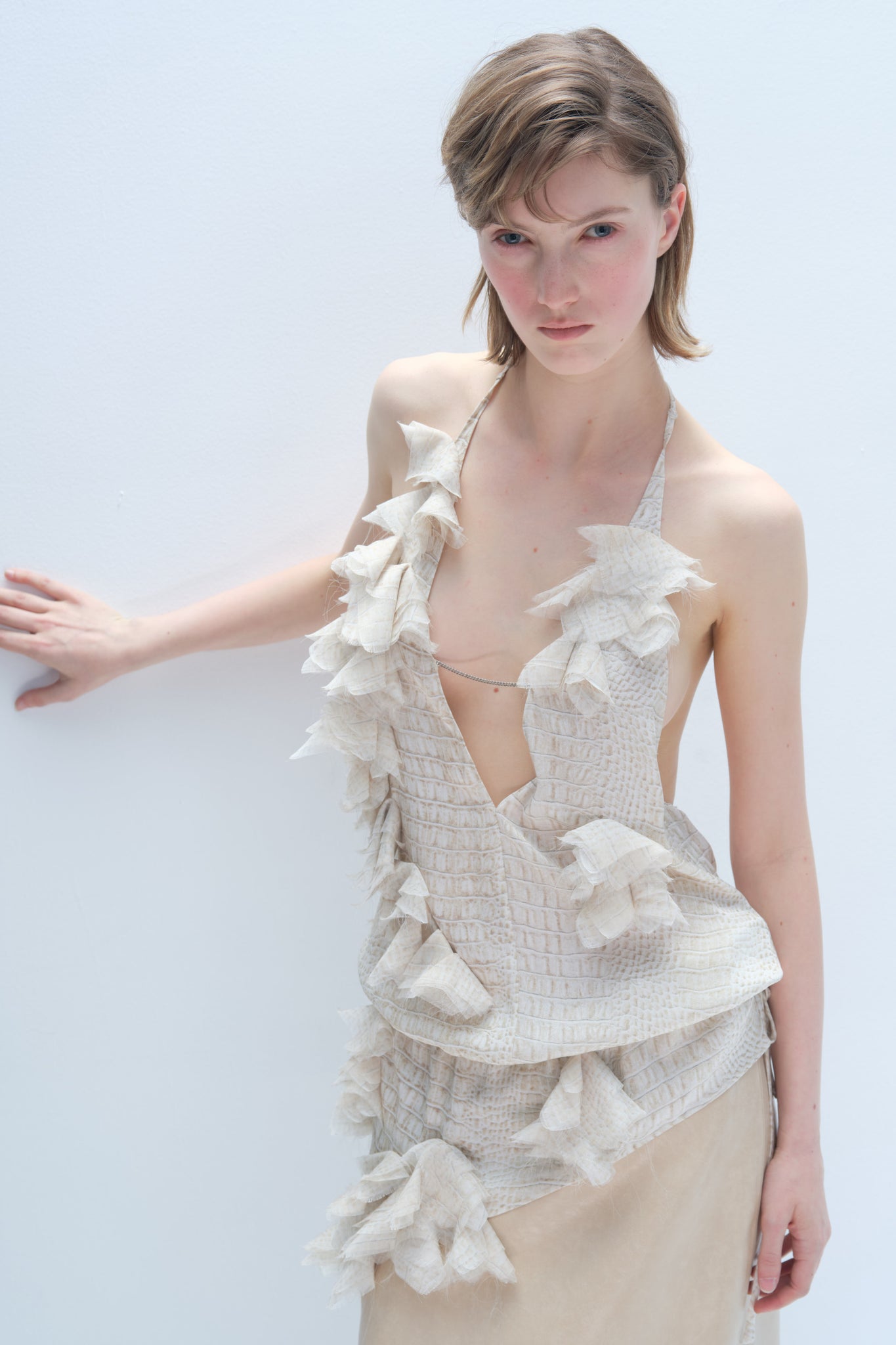 Hand Embroidered Silk Crocodile Print Top