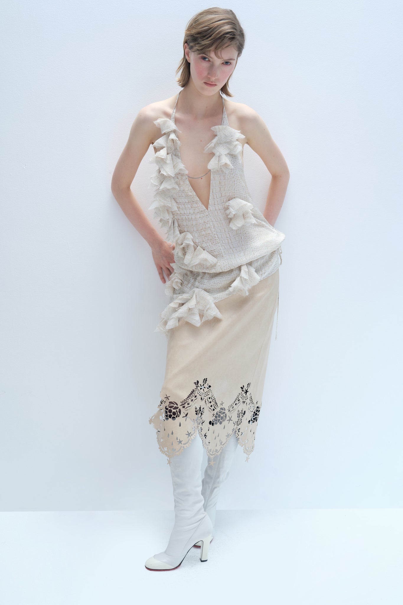 Hand Embroidered Silk Crocodile Print Top