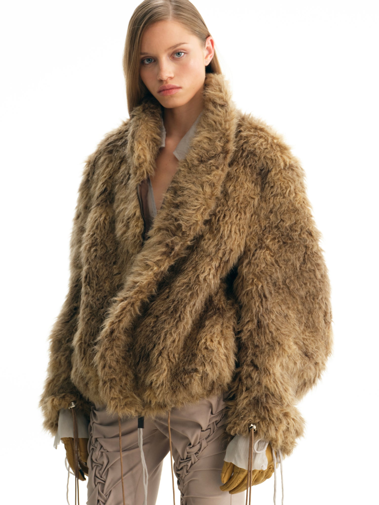 Brown Long Pile Faux Fur Jacket