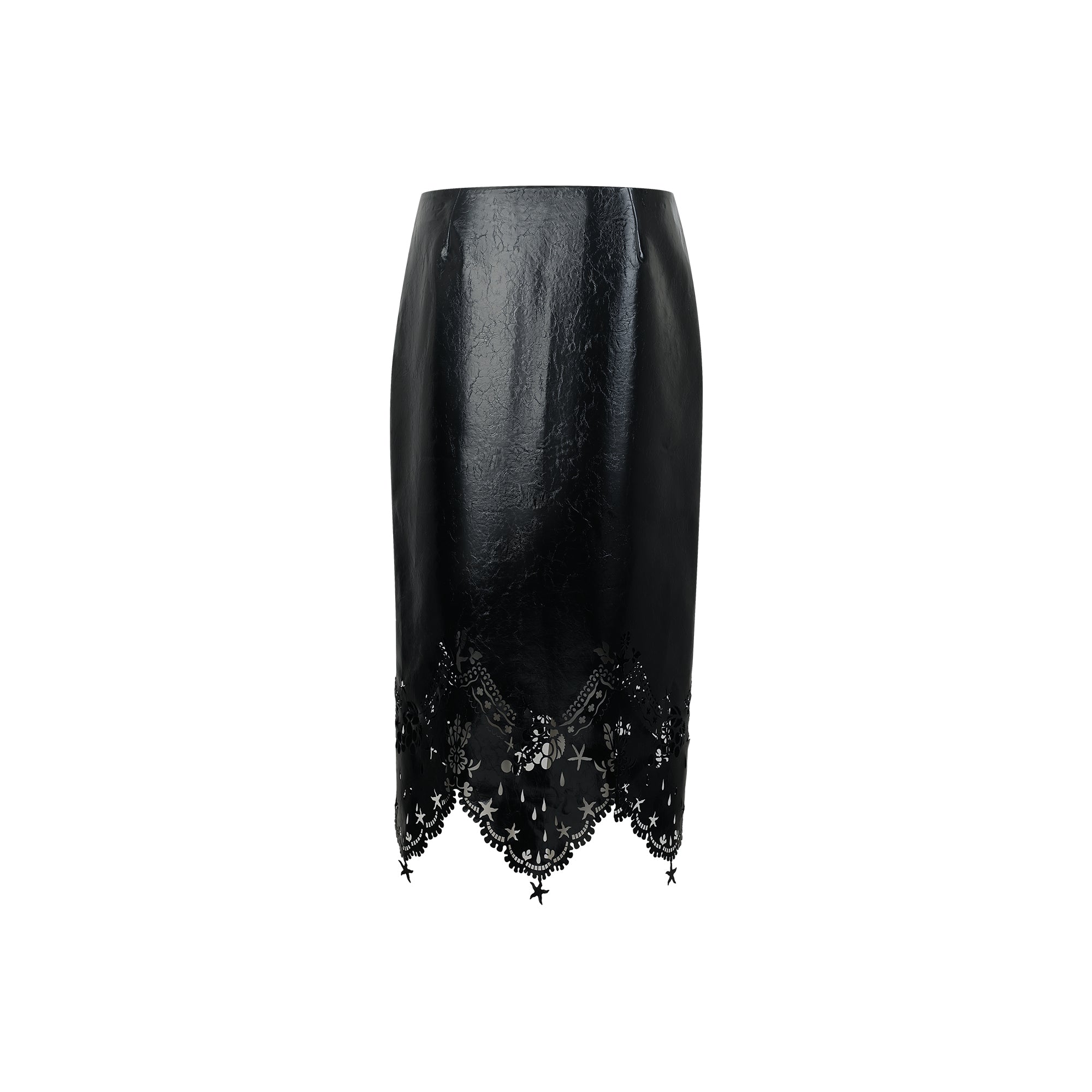 Laser-Cut Lace Leather Skirt