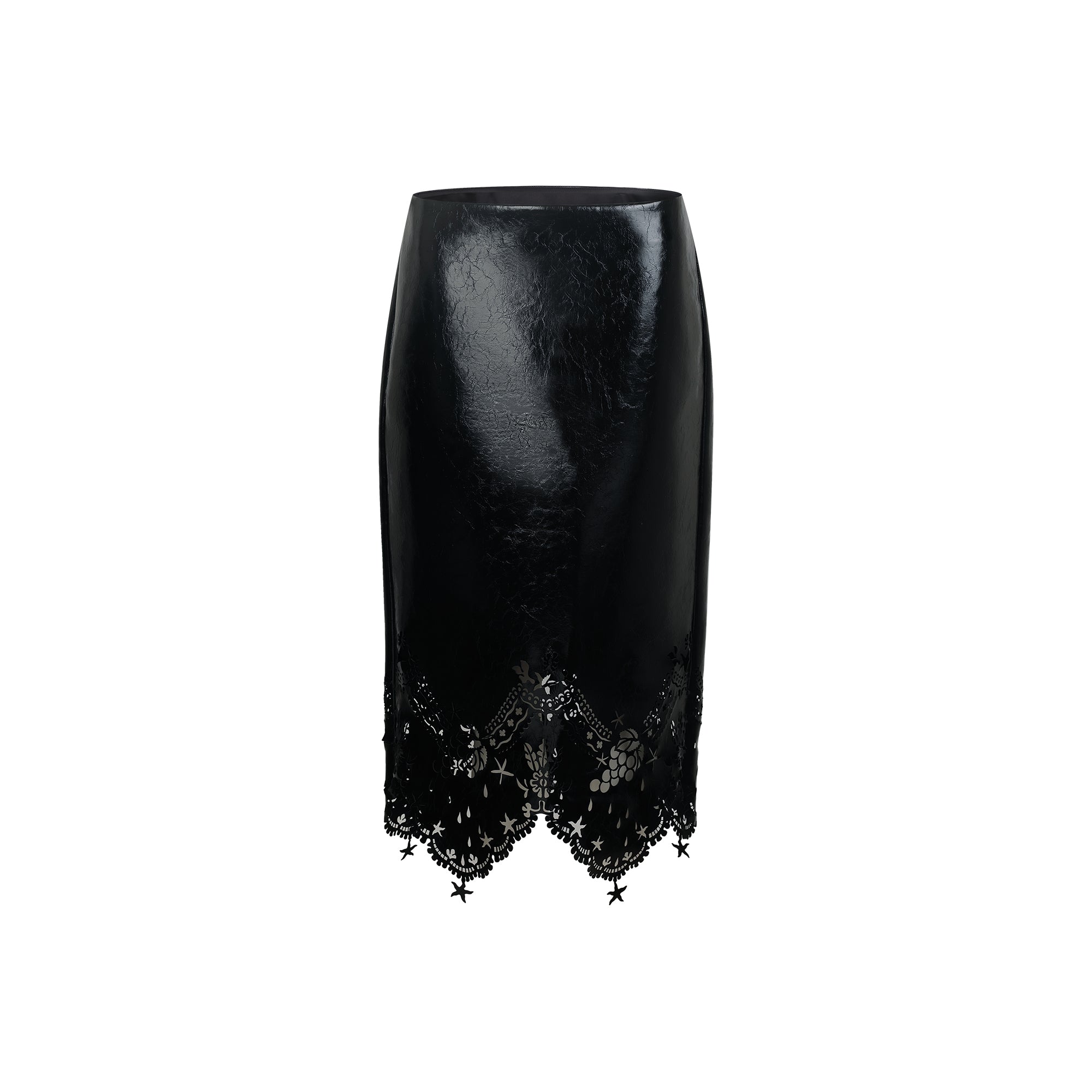 Laser-Cut Lace Leather Skirt