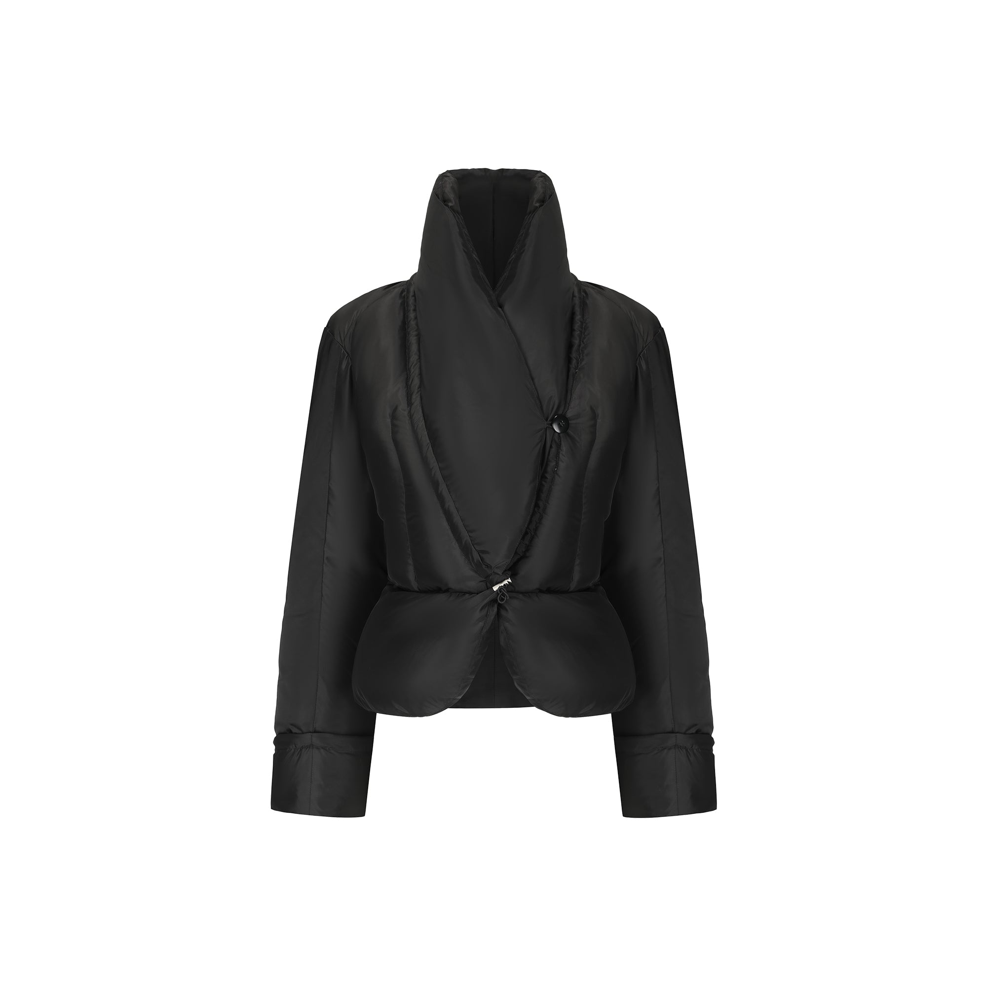 Black Fit Down Jacket With Adjustable Drawstring